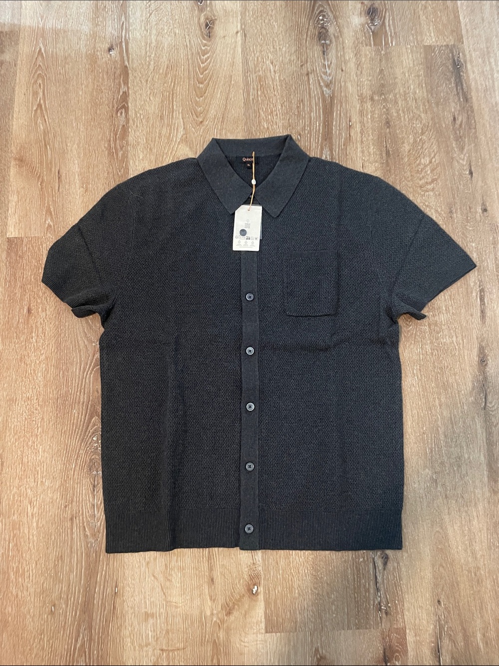Quince Black Short-Sleeve Button-Down Knit Shirt